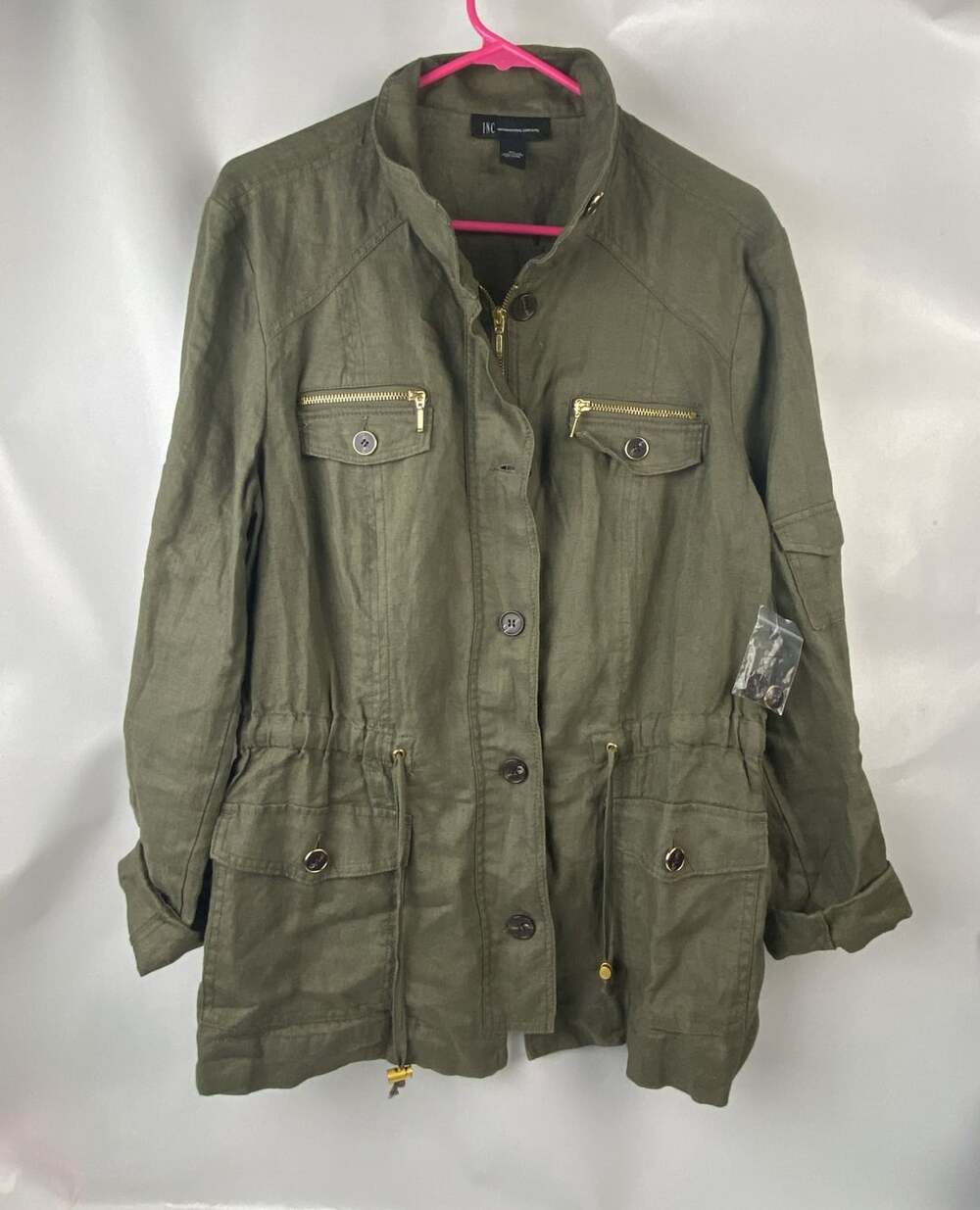 INC International Concepts Military Linen Jacket Green Size XL